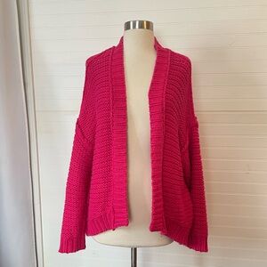 Anthropologie Moth Pink Chunky Woven Knit Open Cardigan Sweater Size Small